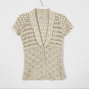 Vintage y2k Offwhite Crochet Short Sleeve Button Cardigan Sweater